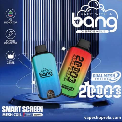 Bang DUALMESH 20000 Puffs全新一次性拋棄式霧化棒/LED顯示屏/可充電一次性電子煙 持久電量